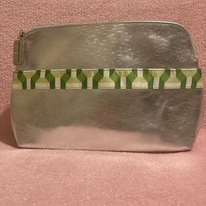 Clinique metallic silver cosmetic make up bag